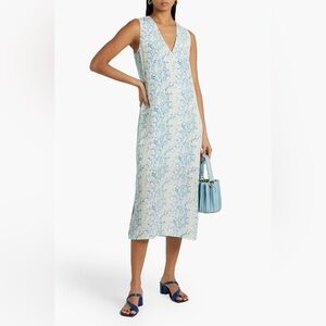 Equipment Connery Cream & Blue Python Print Washed 100% Silk Midi Dress, size S